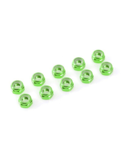 TEAM CORALLY - ALUMINIUM NYLST OP NUT - M2 - GREEN - 10 PCS - C-31011