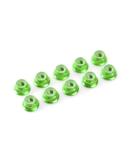 TEAM CORALLY - ALUMINIUM NYLST OP NUT - M3 - FLANGED - GREEN - C-3112