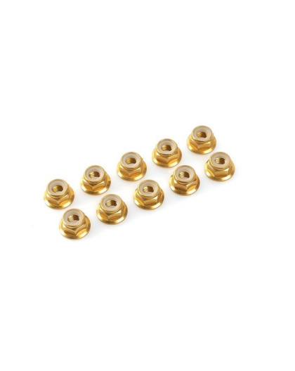 TEAM CORALLY - ALUMINIUM NYLST OP NUT - M3 - FLANGED - GOLD - - C-311