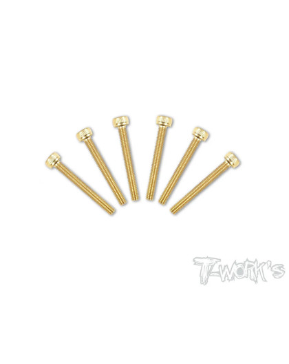 3mmx25mm Gold Steel Hex. CHC Screws (6pcs) - T-WORKS - GSS-325H