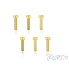 4mmx16mm Gold Steel Hex. CHC Screws (6pcs) - T-WORKS - GSS-416H