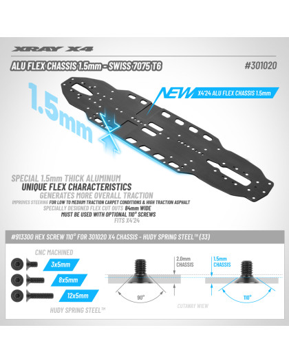 X4'24 Châssis alu flex 1.5mm - XRAY - 301020