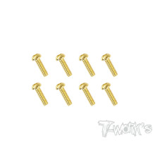 2.5mmx8mm Gold Steel Button Head Screws (8pcs) - T-WORKS - GSS-2508B