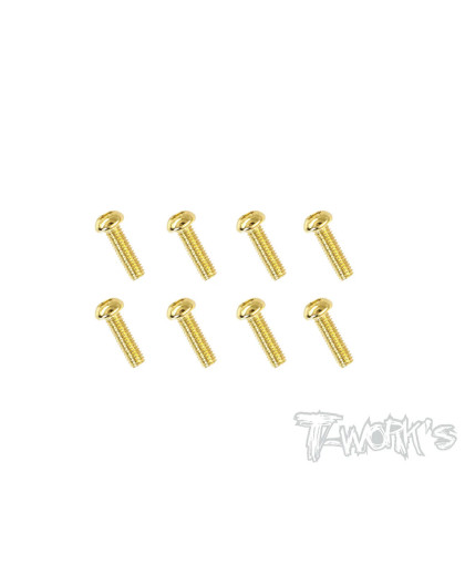 2.5mmx8mm Gold Steel Button Head Screws (8pcs) - T-WORKS - GSS-2508B