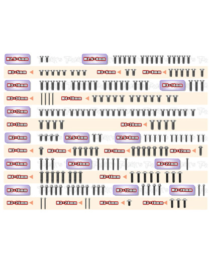 Titanium Screw set UFO 189pcs RC8 B4.1 - T-WORKS - TSSU-RC8B4.1