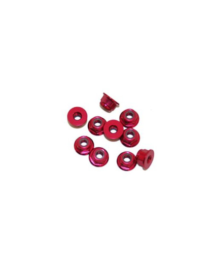 4 mm. ALU. NYLON NUT W/FLANGE RED (10 pcs) - UR1513-R - ULTIMATE