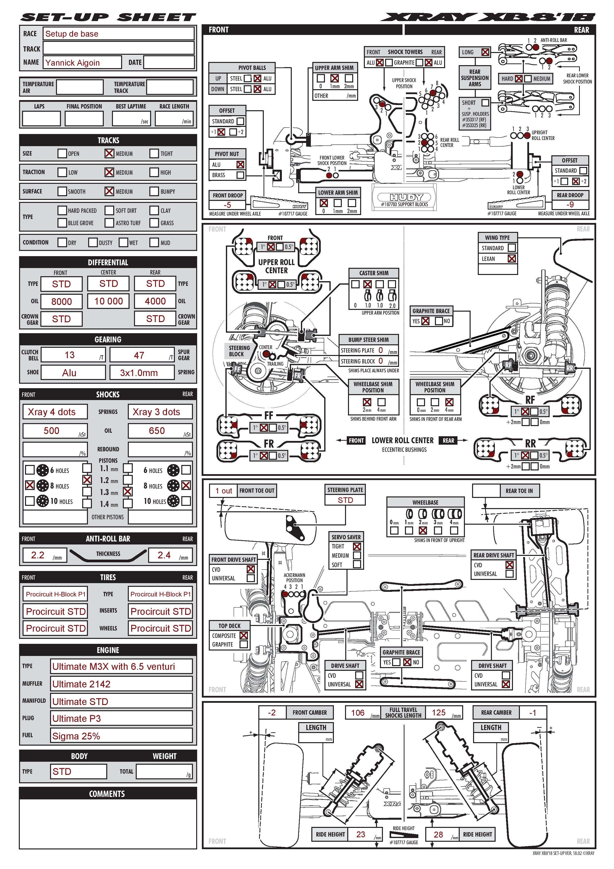 Setup Sheet Xray Xb8 19 Aigoin Racing